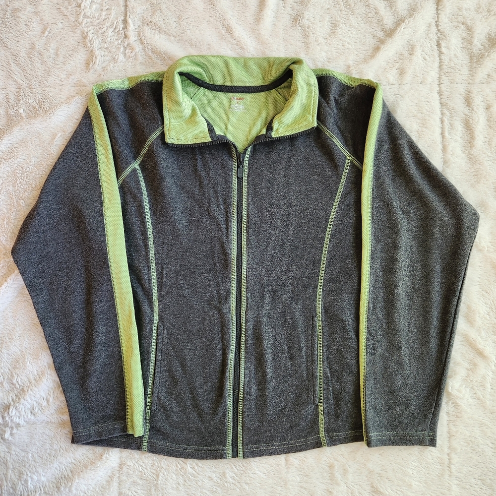 Sporty Comfy Gray & Green Ladies Jacket St. John's Bay Medium